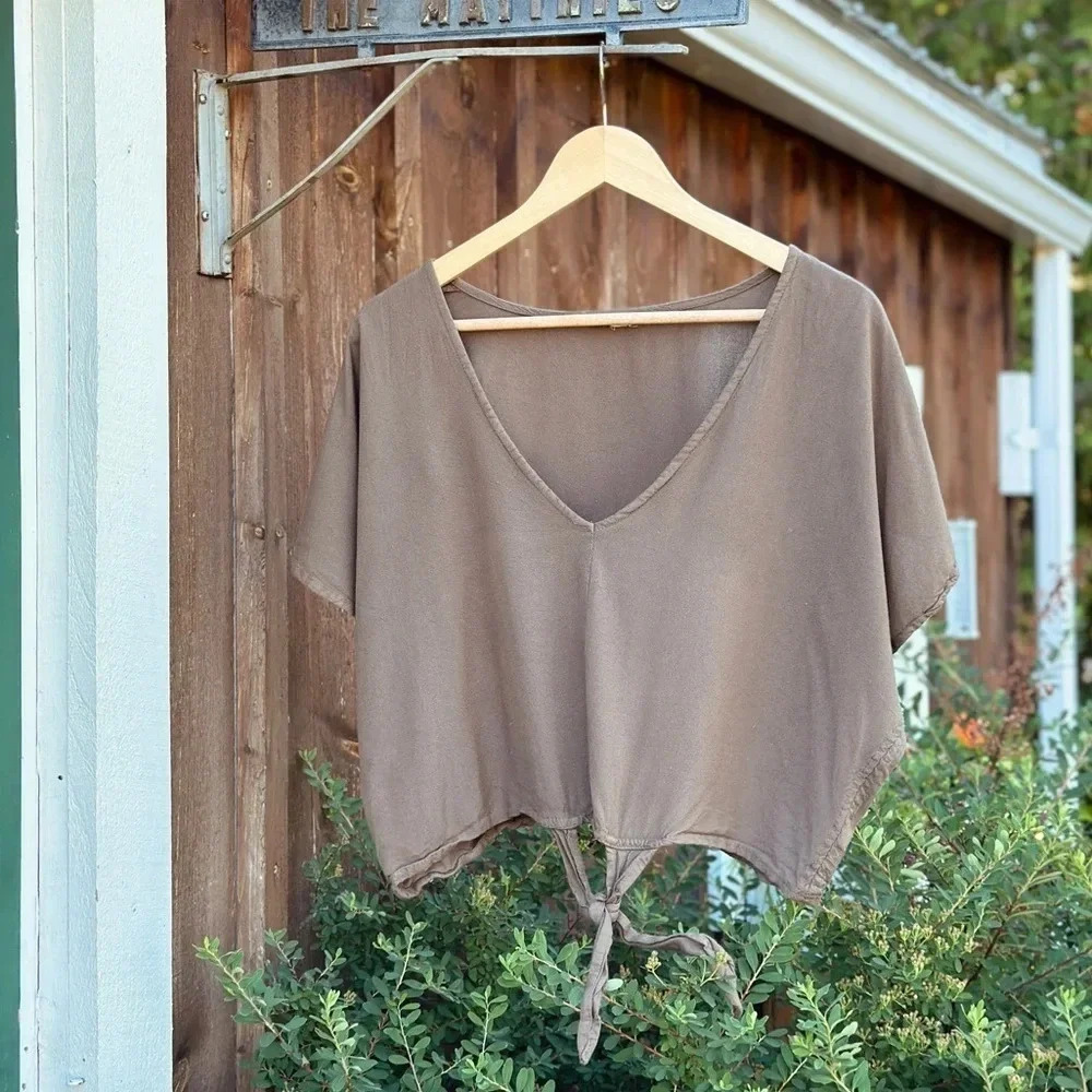 Cropped Summer Top  by Sim & Sam - Rayon - khaki green/brown - relaxed fit - L